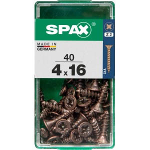 Viti per legno SPAX 4x16 mm, 40 pezzi in contenitore trasparente.