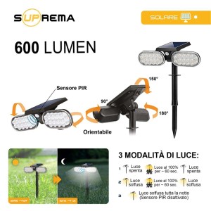 Faretto solare LED picchetto Prismalux 600 lm bianco freddo