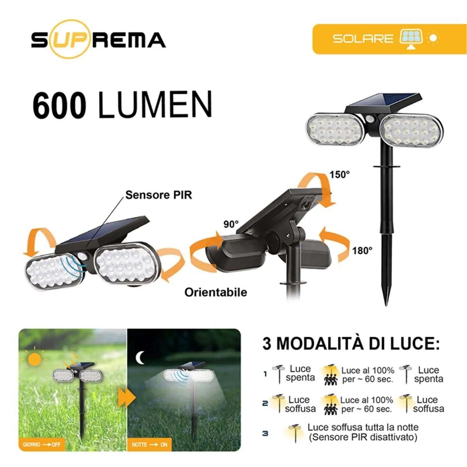 Faretto solare LED picchetto Prismalux 600 lm bianco freddo_3
