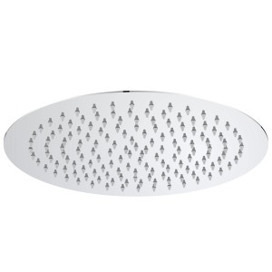 Soffione t.b.t. rotondo per montaggio a soffitto, effetto cromo.