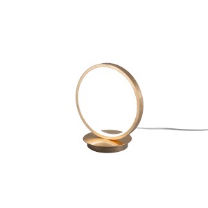 Lampada LED dorata con design rotondo per un'illuminazione d'atmosfera.