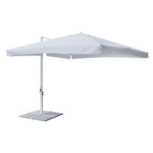 Ombrellone a braccio t.b.t. bianco con telo quadrato e base grigia.