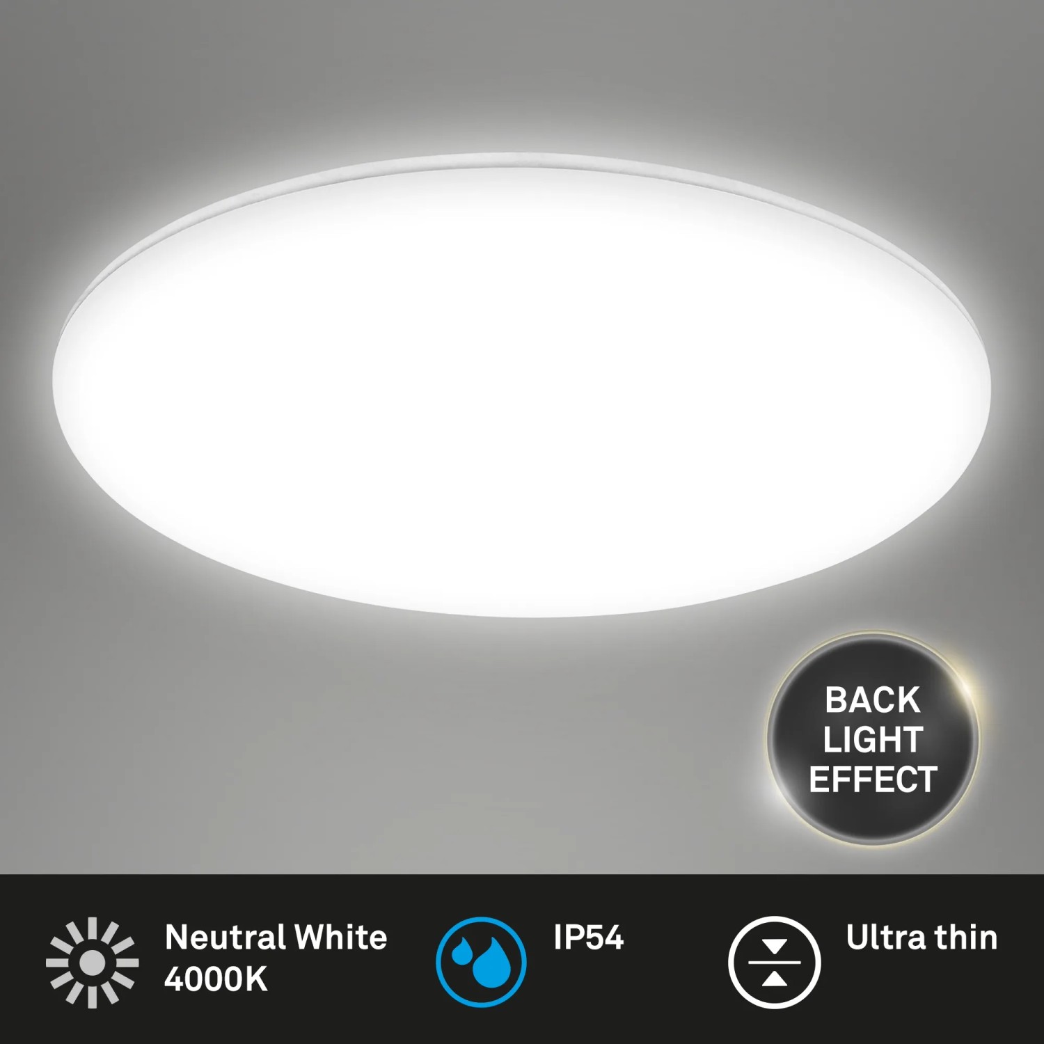 Plafoniera LED Briloner bianca, rotonda, senza cornice, diametro 29 cm, luce bianca neutra.