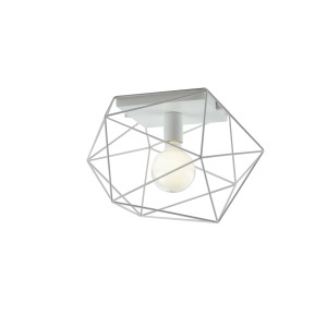 Plafoniere t.b.t. bianca moderna con design geometrico a filo e lampadina.
