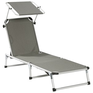 Lettino prendisole CMI grigio con tettuccio regolabile per giardino o terrazza.