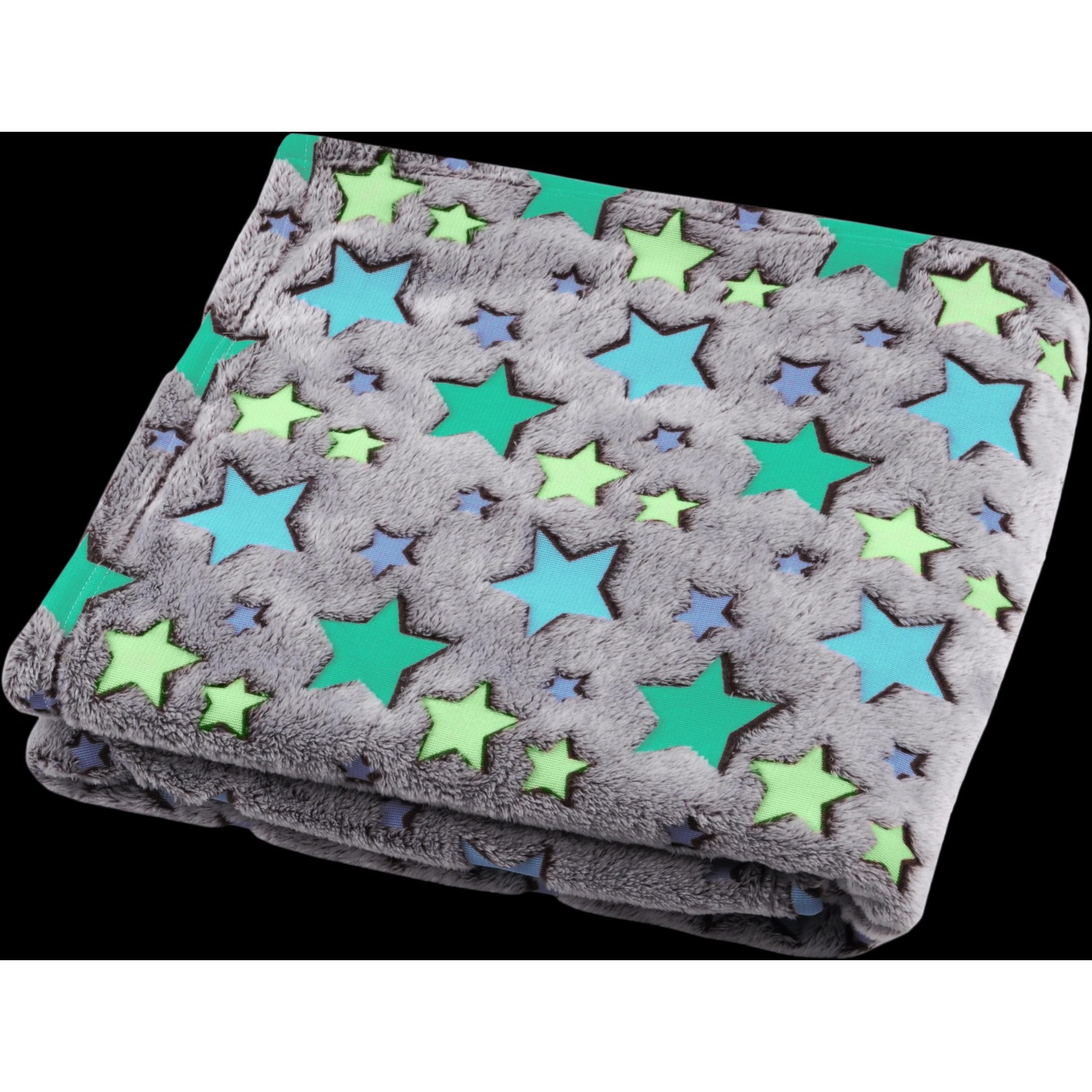 Coperta t.b.t. grigia con stelle luminose. Plaid accogliente per bambini.