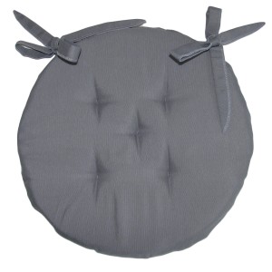 Cuscino rotondo grigio con lacci per sedie.