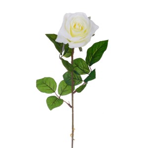 Rosa artificiale bianca decorativa con foglie verdi. Ideale come decorazione duratura.