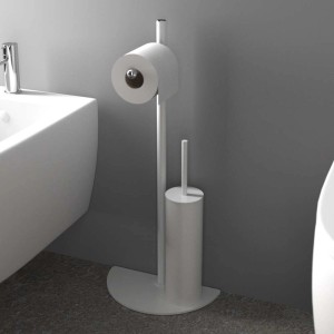 Porta carta igienica bianco freestanding con scopino.