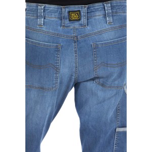 Pantaloni da lavoro jeans blu t.b.t., vista posteriore con tasche e patch logo.