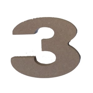 Numero decorativo da parete "3" in legno, color naturale.
