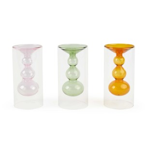 Vaso doppia parete in vetro borosilicato Ø8,5xH17cm assortito