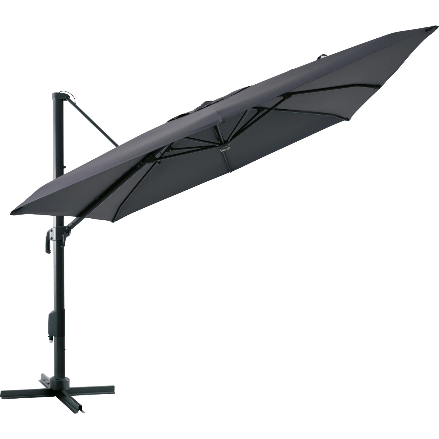 Ombrellone a braccio Moga grigio, Ø 300 cm, con manovella e supporto. Protezione solare per giardino e terrazza.
