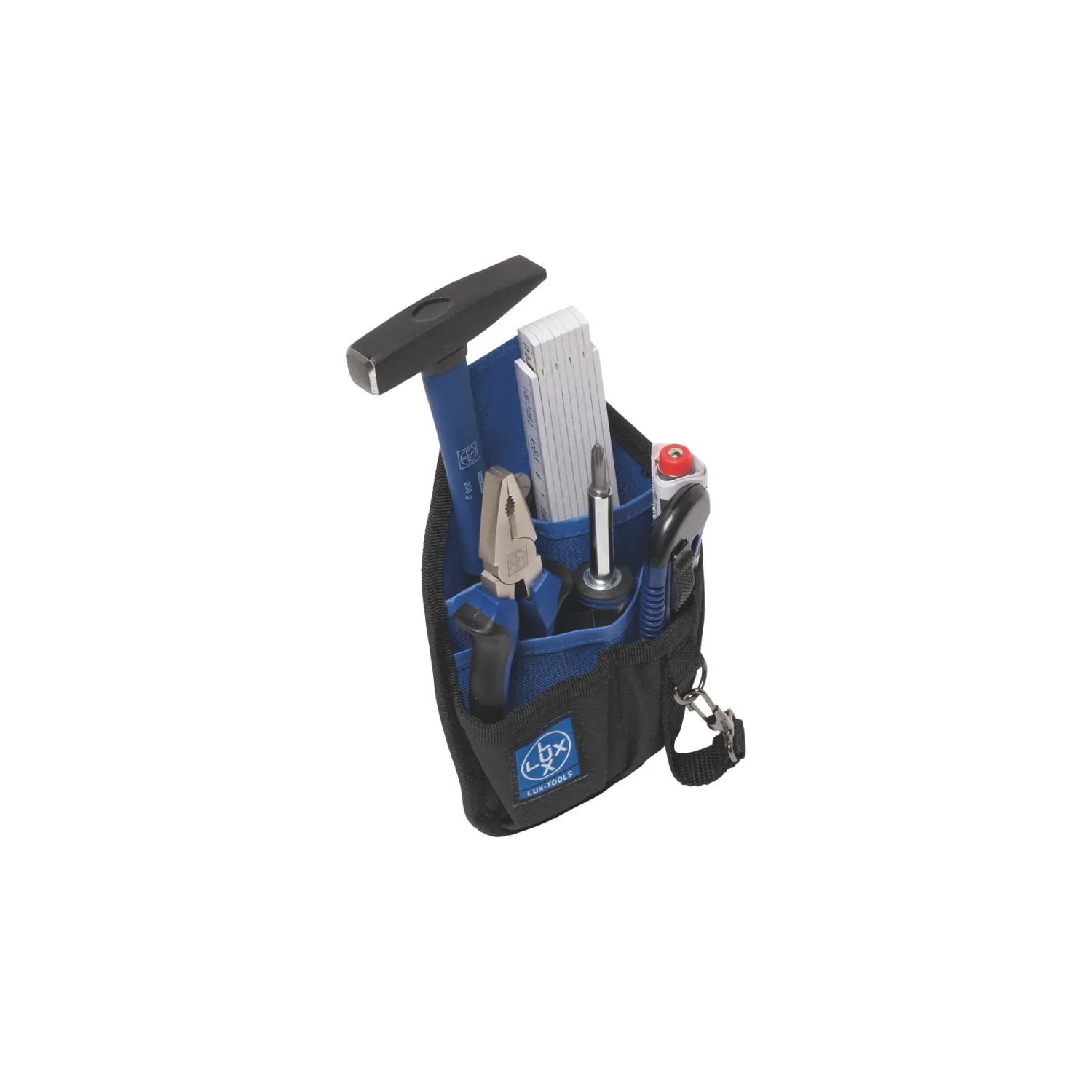 Set di attrezzi LUX Classic, 7 pezzi in borsa di nylon con martello, pinze, cacciavite, metro, coltello e tester di tensione.
