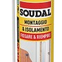 Bomboletta di schiuma poliuretanica Soudal per montaggio e isolamento, versatile.
