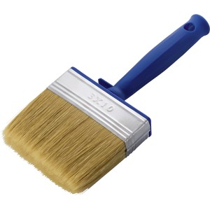 Pennello largo con manico blu per un'applicazione uniforme della pittura.