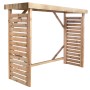 Legnaia in legno per legna da ardere, finitura naturale con pareti laterali a lamelle.