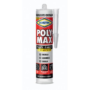 Cartuccia Bostik Poly Max Express, adesivo trasparente multiuso per vari materiali.