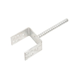 Supporto per palo a U da cementare, larghezza 81 mm, zincato a caldo per pali da 80 mm.