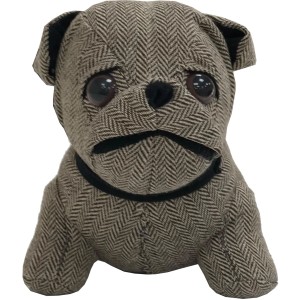 Fermaporta t.b.t. a forma di cane con motivo a spina di pesce.