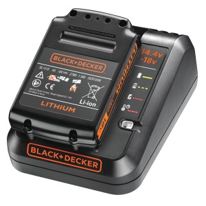 Caricabatterie rapido Black+Decker BDC1A15 con batteria 18V. Caricatore per elettroutensili.