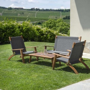 Salotto in legno Diane in tessuto olefin grigio scuro 2 posti