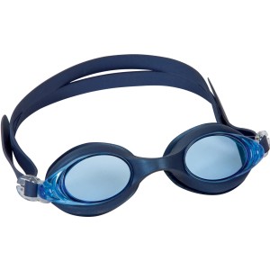Occhialini da nuoto blu scuro per allenamento e competizione in piscina.