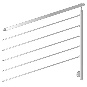 Ringhiera argentata con cinque barre orizzontali, accessori per scale e ringhiere.