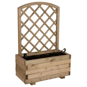 Fioriera in legno con grigliato per esterni.