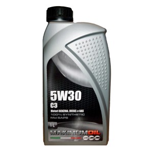 Olio motore 5W30 di Maximum Oil, flacone da 1 litro.