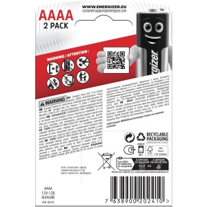 Energizer AAAA Batterie alcaline, confezione da 2. Pile speciali per piccoli dispositivi.