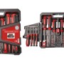 Set di cacciaviti t.b.t., 63 pezzi, in scatola di plastica nera con manici rossi.