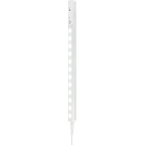 Stretta lampada LED t.b.t. bianca con LED integrati e connessione via cavo.