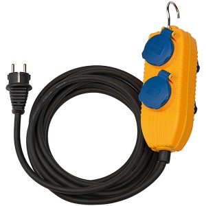 Cavo da cantiere Brennenstuhl 5m con powerblock giallo e 4 prese blu.