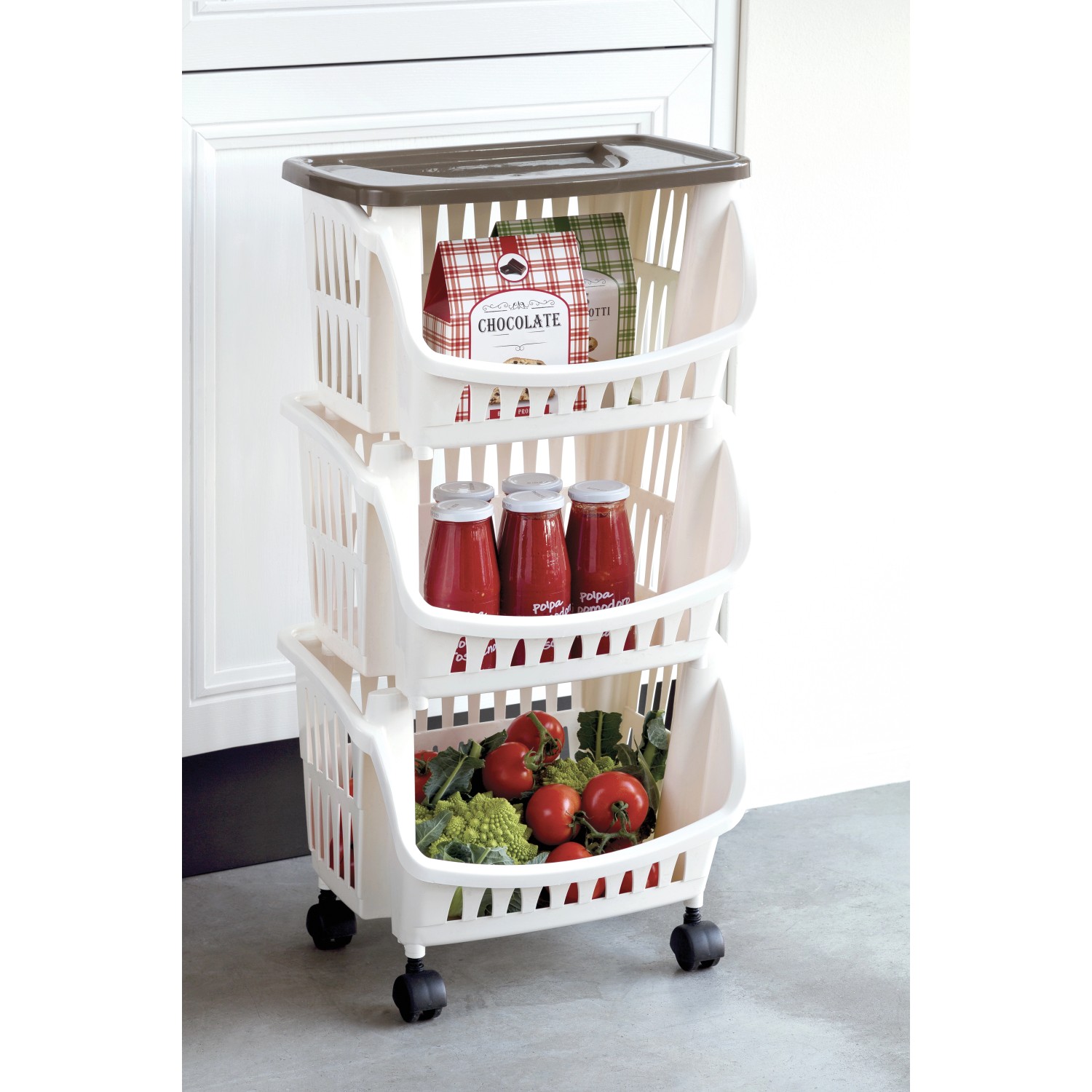 Carrello con ruote 3 scomparti Tidy tortora 77x39,5x30 cm