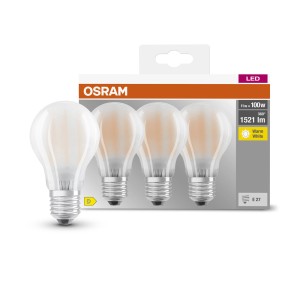 Lampadine LED E27 OSRAM, confezione da 4, opache, bianco caldo, 11W (equivalenti a 100W), per illuminazione d'atmosfera.