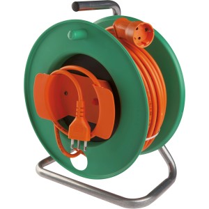 Avvolgicavo verde con cavo e spina arancioni, t.b.t.