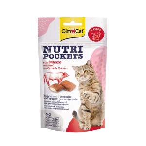 GimCat Nutri Pockets con manzo per gatti, gustoso snack per gatti in busta.