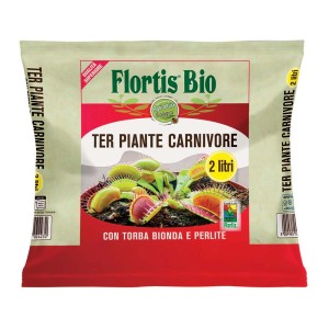 Sacco di terriccio Flortis Bio per piante carnivore, 2 litri. Terriccio speciale per piante carnivore.
