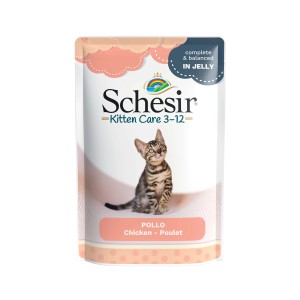 Schesir Kitten Filetto di Pollo 85g: Alimento umido per gattini con pollo in gelatina.