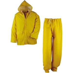 Abbigliamento da lavoro giallo: giacca con cappuccio e pantaloni come set.