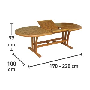 Tavolo da giardino Chelsea ovale allungabile in legno di eucalipto, 170-230x100 cm.