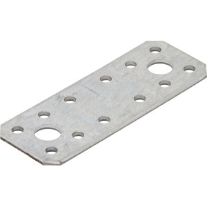 Connettore piatto zincato 100x35 mm con fori, confezione da 10 per giunzioni in legno.
