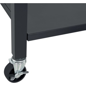 Dettaglio: Barbecue a gas nero t.b.t. con ruote per un facile trasporto.