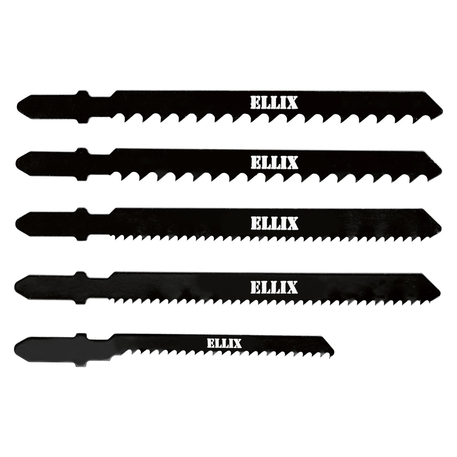 Set di 5 lame per seghetto alternativo con attacco a T per legno e plastica.