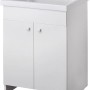 Mobile lavabo bianco con lavabo e due ante.