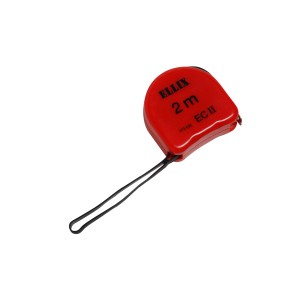 Metro a nastro tascabile rosso da 2 m con cinturino. Strumento di misura per il fai da te.