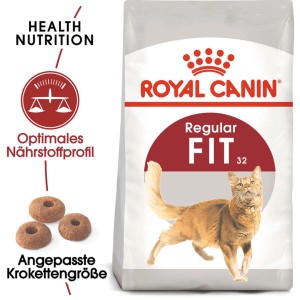 Royal Canin Fit cibo per gatti, confezione da 400g con gatto e crocchette.