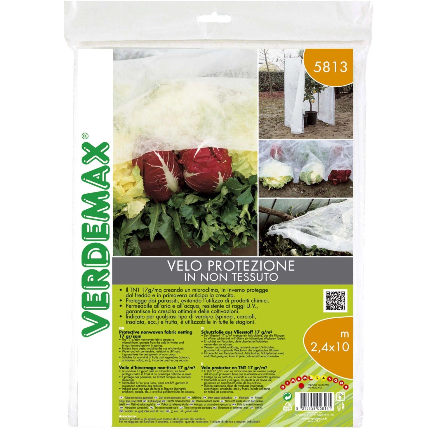 Rete di protezione Verdemax per piante, 2,4x10m, protegge le verdure dal freddo.