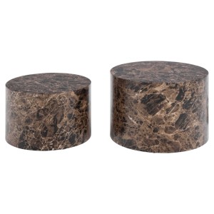 Set di 2 tavolini da salotto in legno Motrik effetto marmo marrone tondo h40 cm